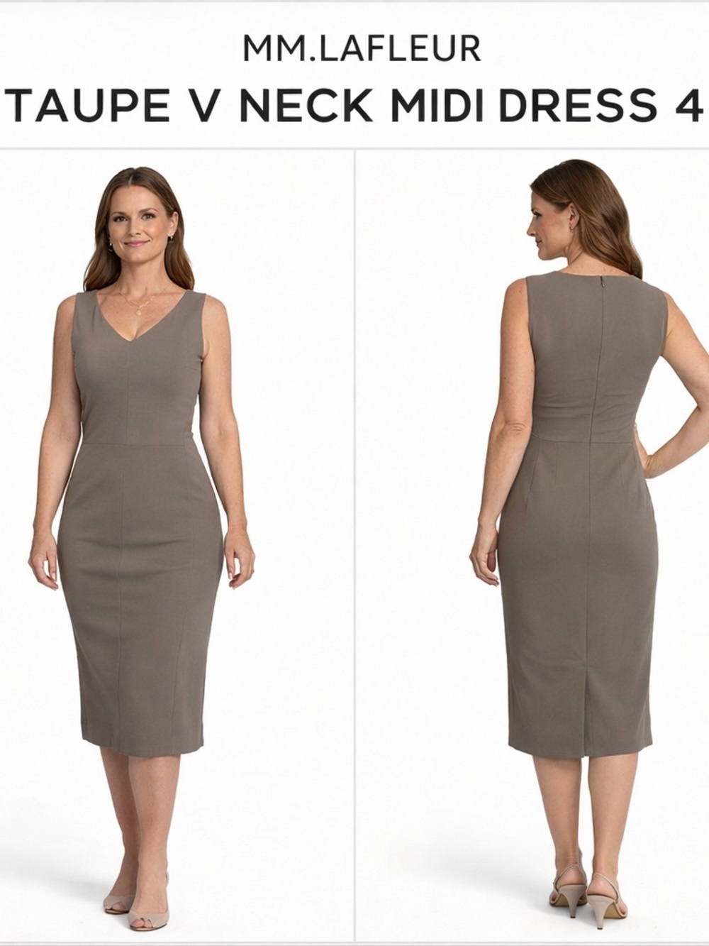 MM.LaFleur Sleeveless V-Neck Midi Dress in Taupe Size 4
